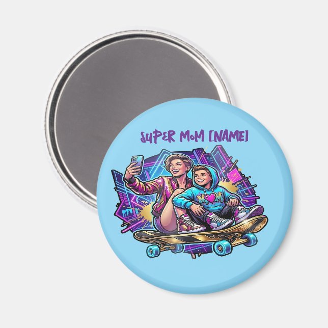 Magnetisk Neon Drive: Skaterkonst för Mamma & Son Magnet (Front/Back)