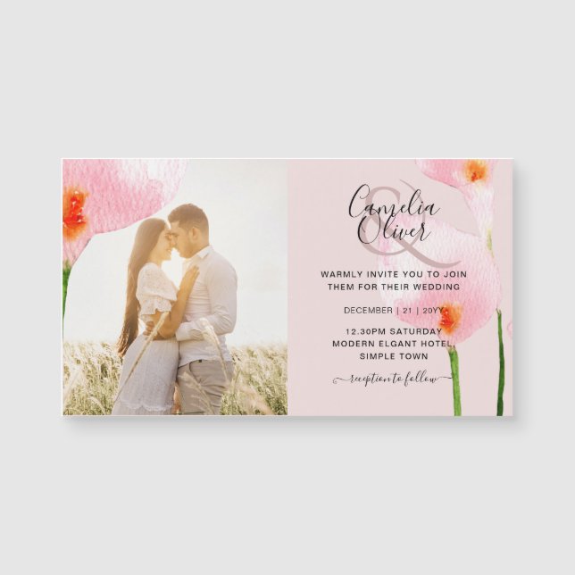 MAGNETISK Rosa Calla Lily PHOTO Wedding bjudande (Framsida)