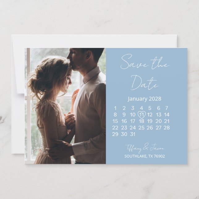 Magnetisk Save the Date 31 Dagar Kalender Ljusblå Inbjudningskort (Framsida)