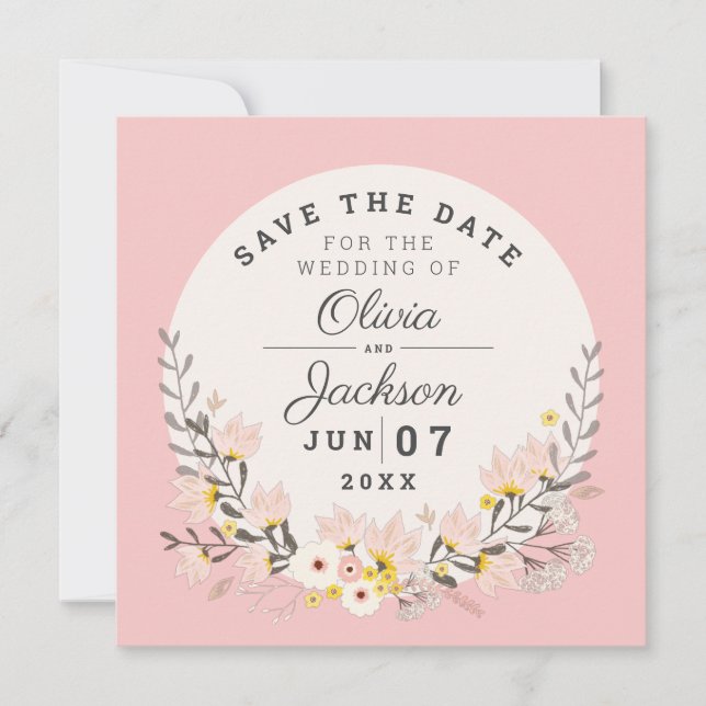 Magnetisk Save the Date chic blommig rosabruten ro Inbjudningar (Framsida)