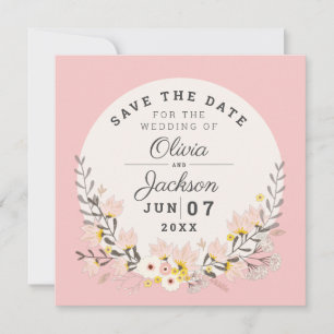 Magnetisk Save the Date chic blommig rosabruten ro Inbjudningar