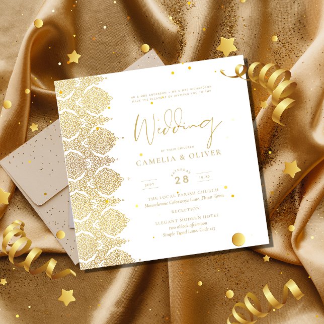 MAGNETISKA Guld Vita Snöre Elegant bröllop Inbjuda Magnetisk Inbjudningskort (Skapare uppladdad)