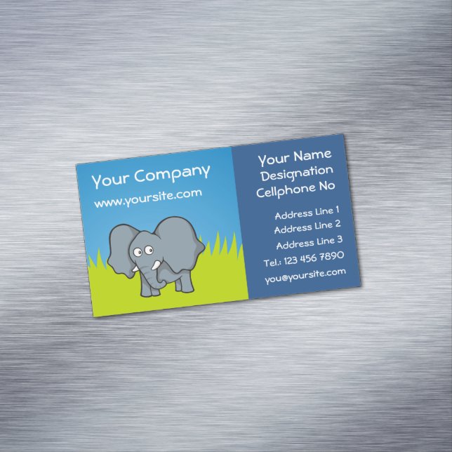 magnetiskt affärskort av grått-elefant-tecknad magnetiska visitkort (In Situ)