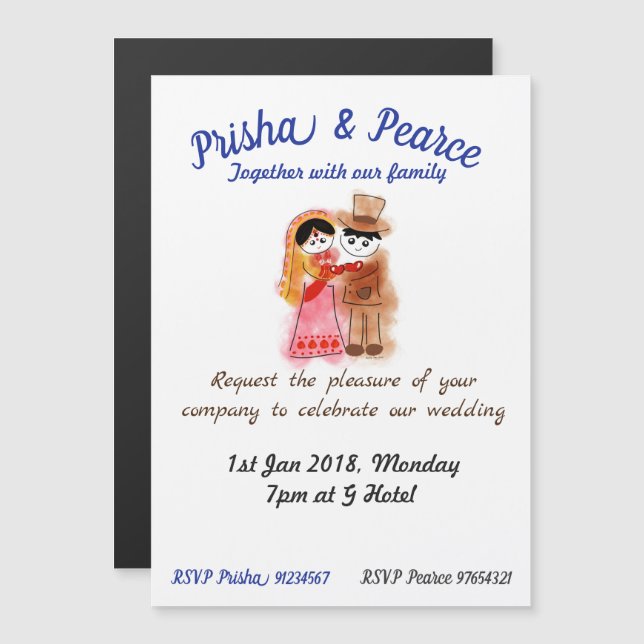 Magnetiskt bröllopsvisitkort för fusion magnetisk inbjudningskort (Fram/baksida)