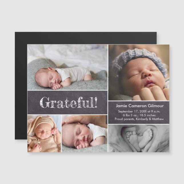 Magnetiskt fotokollage Gratnice baby-födelse Magnetisk Inbjudningskort (Fram/baksida)