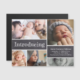 Magnetiskt fotokollage Inledning av baby födelse Magnetisk Inbjudningskort