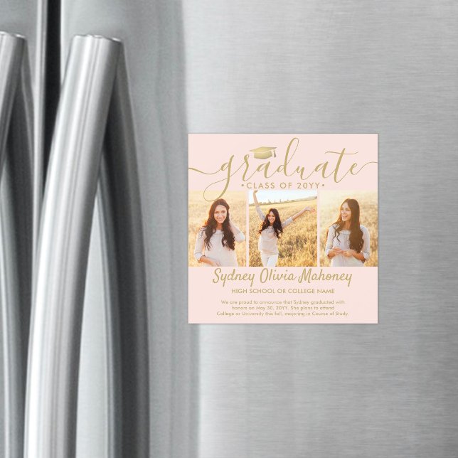 Magnetiskt  fotomeddelande om Guld Studenten Magnetisk Inbjudningskort (Skapare uppladdad)