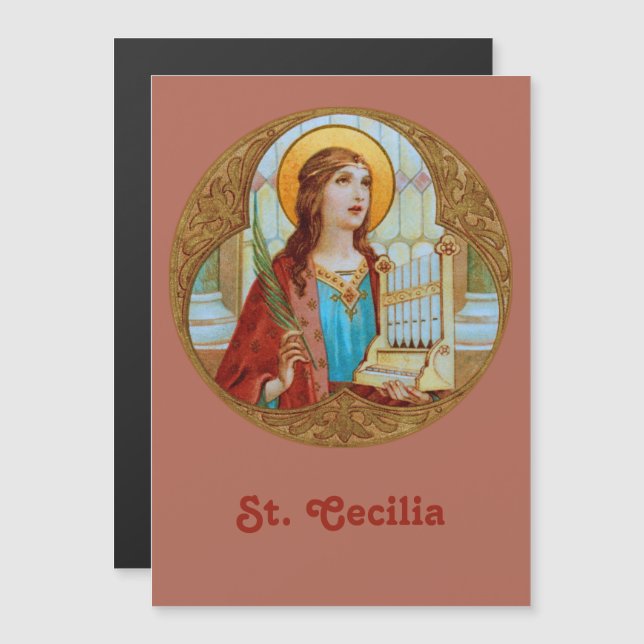 Magnetiskt gratulationskort St Cecilia of Rom (BK  (Fram/baksida)