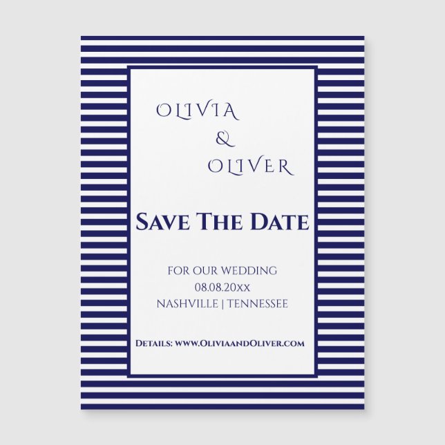 Magnetiskt kort för marint blått och vitt randigt (Framsida)