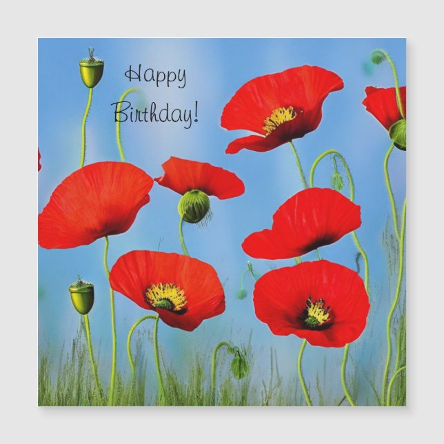 Magnetiskt kort för Red Poppy Birthday (Framsida)