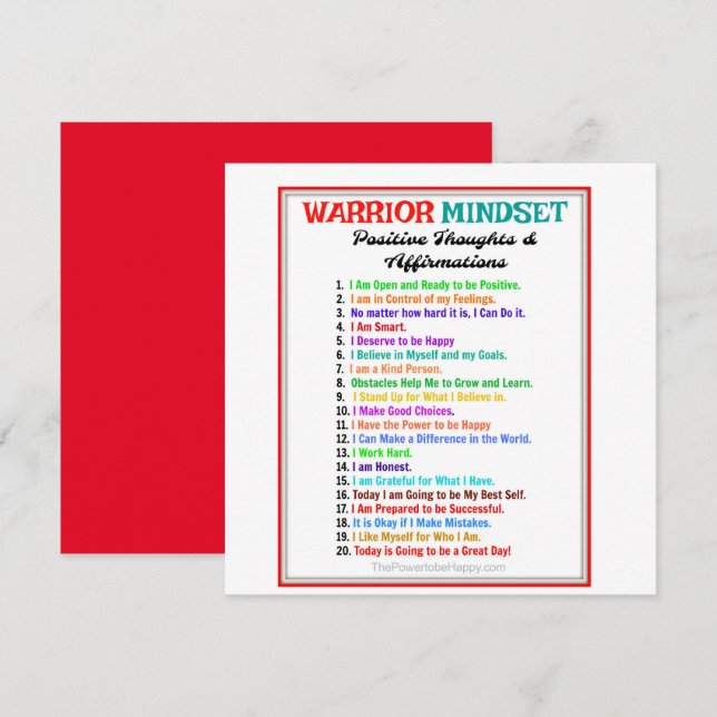 Magnetiskt kort för Warrior Mindset Affirmations (Fram/baksida)