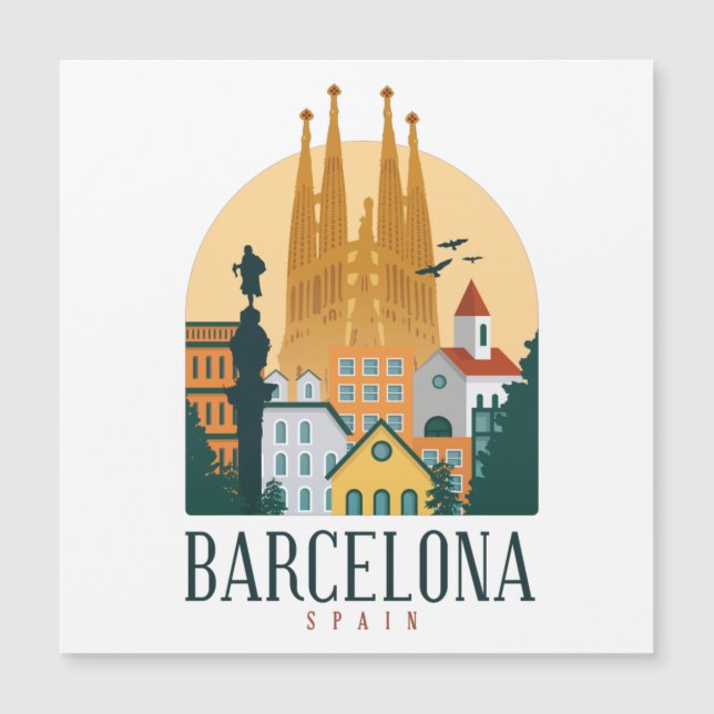 Magnetiskt kort från Barcelona Spain Skyline Vinta (Framsida)