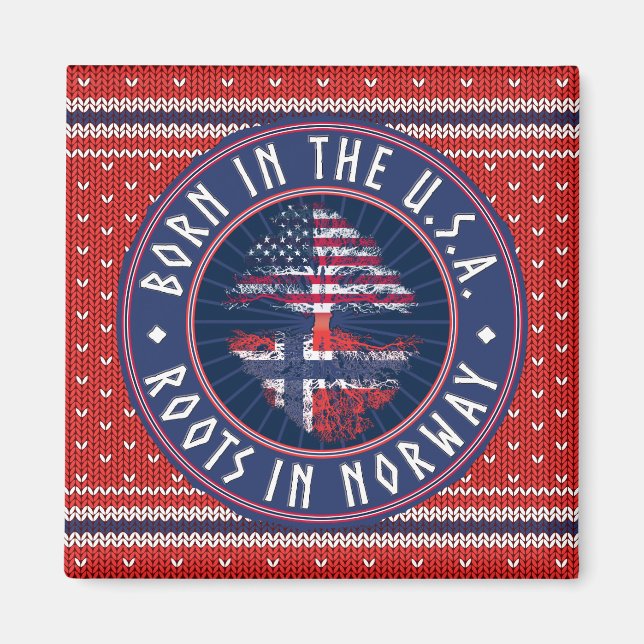 Magnetiskt meddelande "Born i USA ・ Root in Norge" Magnet (Framsidan)