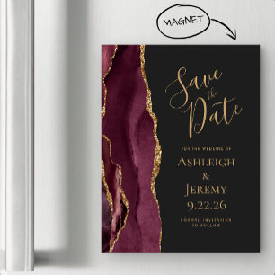 Magnetiskt Spara datum för Burgundy Agate Guld Mör