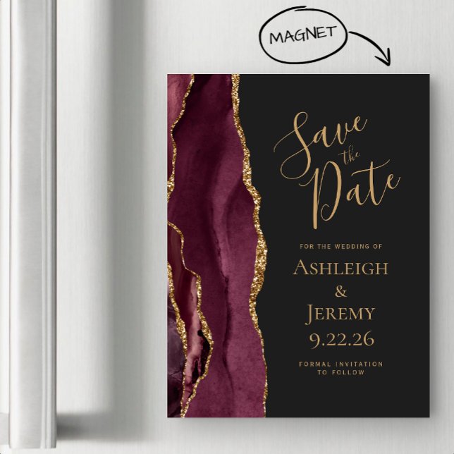 Magnetiskt Spara datum för Burgundy Agate Guld Mör (Skapare uppladdad)