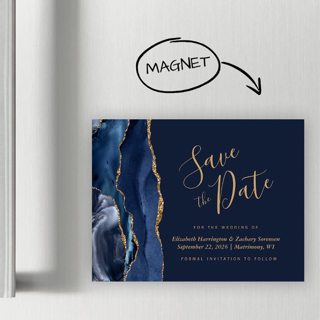 Magnetiskt Spara datum för marint blått Guld Agate (Skapare uppladdad)