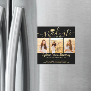 Magnetiskt svart guld examens fotomeddelande magnetisk inbjudningskort