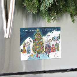 Magnetkort för Cute Winter House-byn jul
