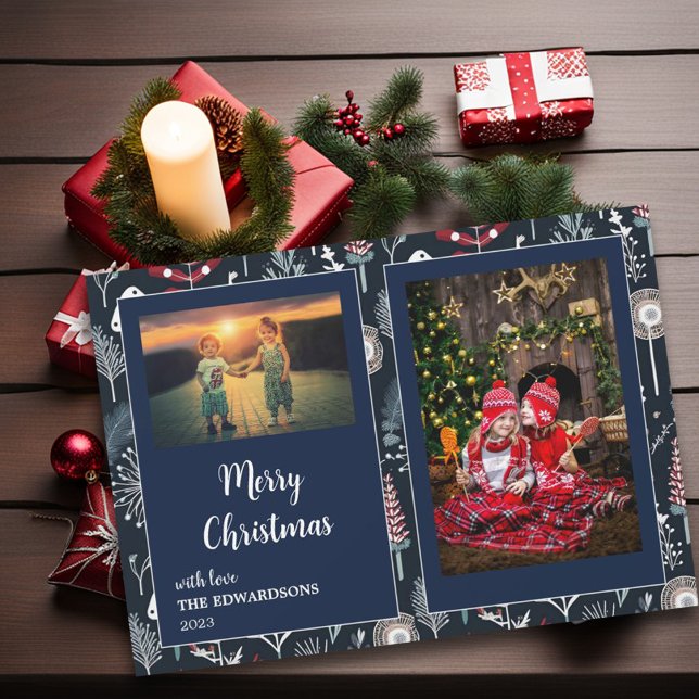 Magnetkort för foton i familjen god jul (Family photos, Merry Christmas script, holiday card.)