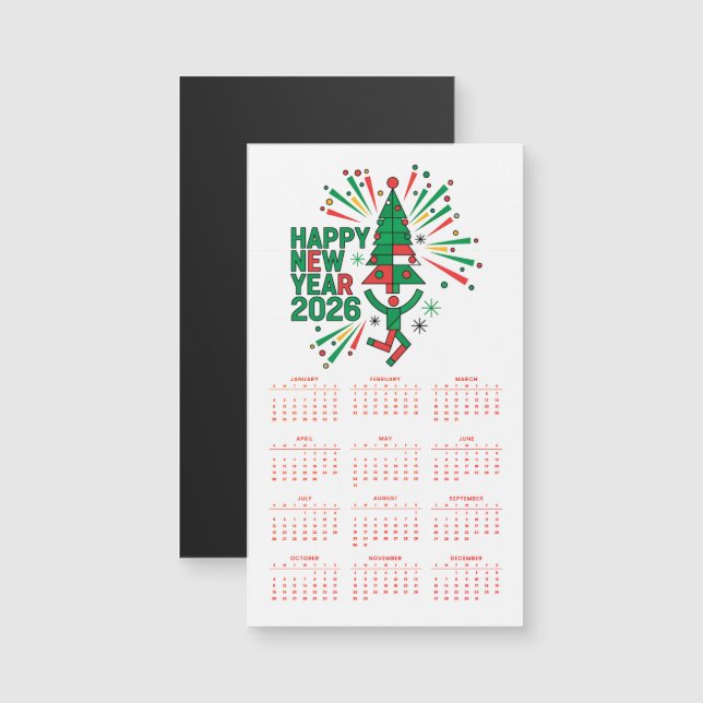 Magnetkort för Gott nytt år 2026-kalender (Fram/baksida)