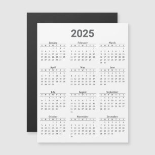 Magnetkort för grått och Vit 2025 års kalender