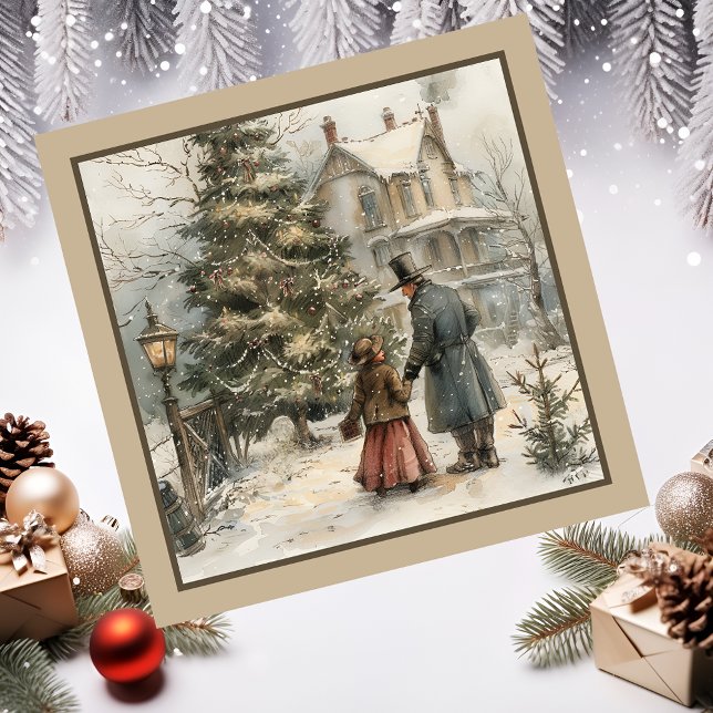 Magnetkort för snöscen (Christmas scene father and child.)