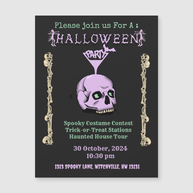 Magnetkort för Spooky Skull Halloween-inbjudan (Framsida)