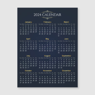 Magnetkort i elegant Guld och Blue 2024 Calendar