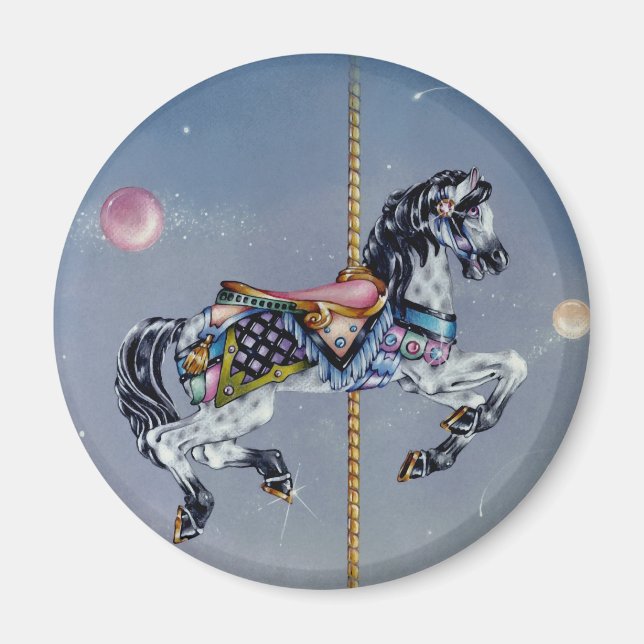 Magnets - Grått Mare Carousel Horse Magnet (Framsidan)
