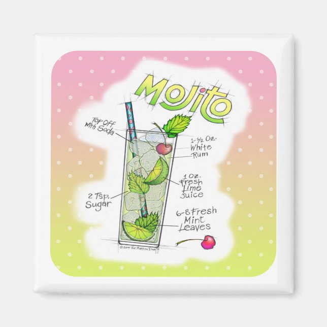 MAGNETS - MOJITO RECIPE COCKTAIL ART MAGNET (Framsidan)