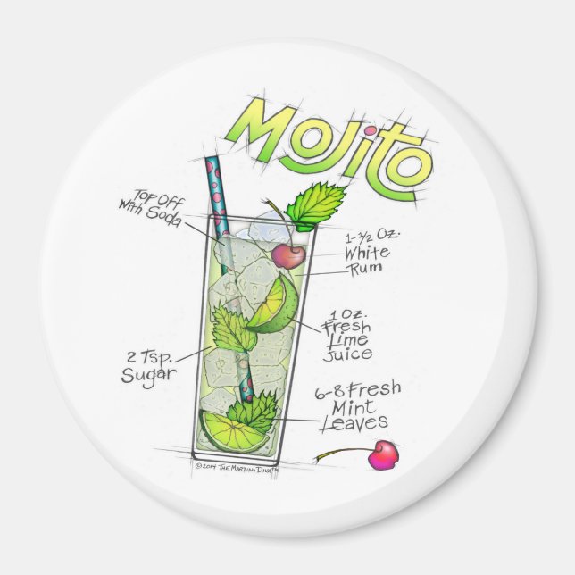 MAGNETS - MOJITO RECIPE COCKTAIL ART MAGNET (Framsidan)