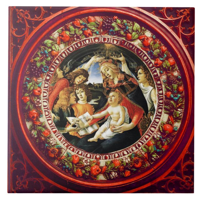 Magnificat Madonna av Botticelli Round Kakelplatta (Framsidan)