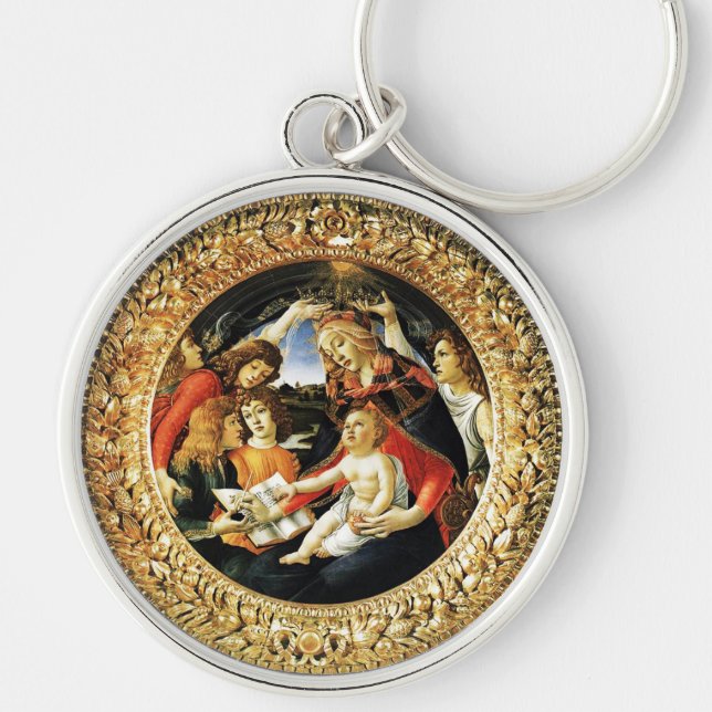 Magnificat Madonna Rund Silverfärgad Nyckelring (Framsidan)