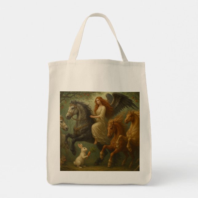 Magnificent Horses and Angel Tote Bag Tygkasse (Baksida)