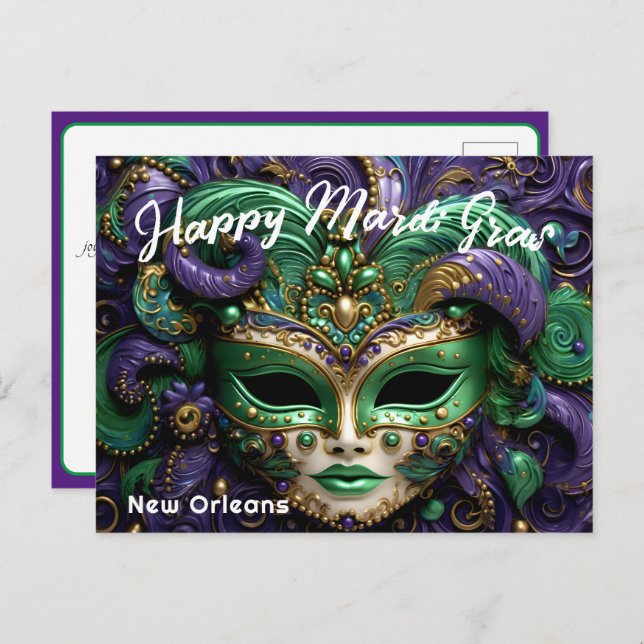 💚 💜 💛 Magnificent Mardi Gras Vykort (Fram/baksida)