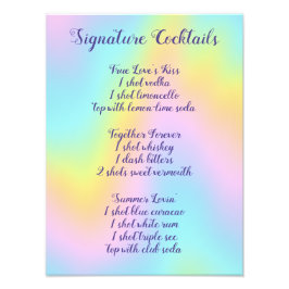 Magnificent Pastel Rainbow Bröllop Cocktail Menu Fototryck