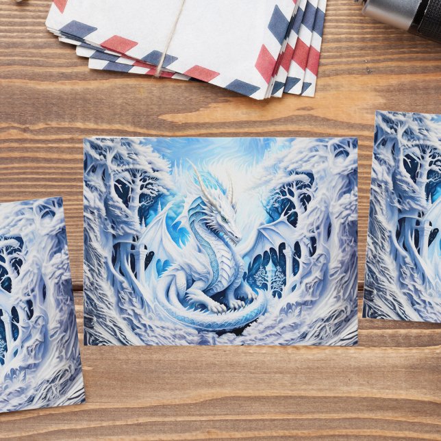 Magnificent White Dragon Fantasy Vykort (Embrace magic with a magnificent White Dragon Fantasy postcard, perfect for enthusiasts of dragons.)
