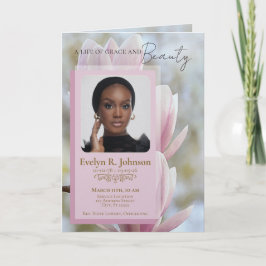 Magnolia 5-Foldad Sido-Funeralprogram Inbjudan