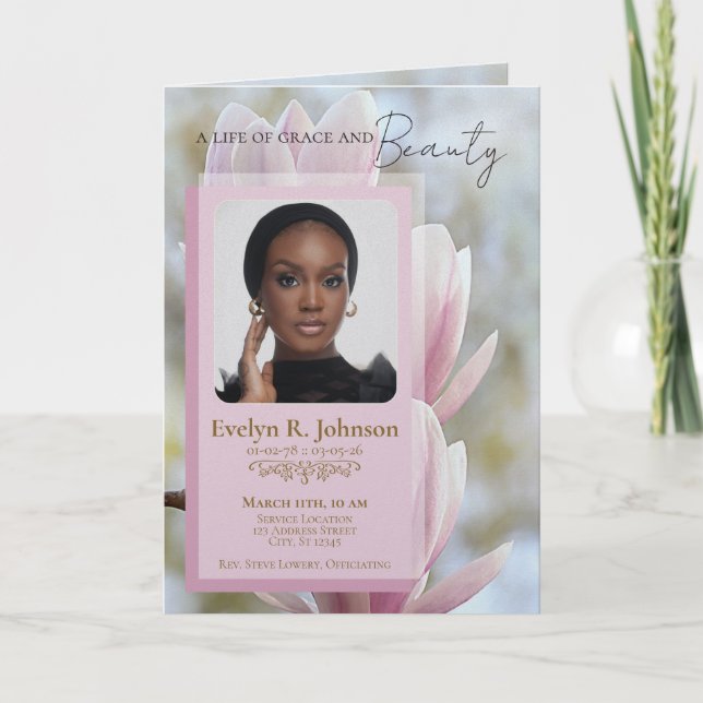 Magnolia 5-Foldad Sido-Funeralprogram Inbjudan (Framsida)