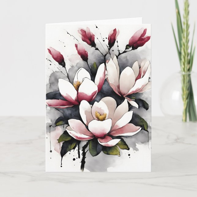 Magnolia - Akvarellblommor Kort (Framsida)