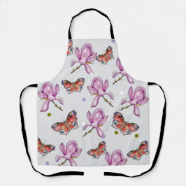 Magnolia and butterflies, watercolor pattern