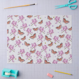 Magnolia and butterflies, watercolor pattern