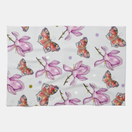 Magnolia and butterflies, watercolor pattern kökshandduk