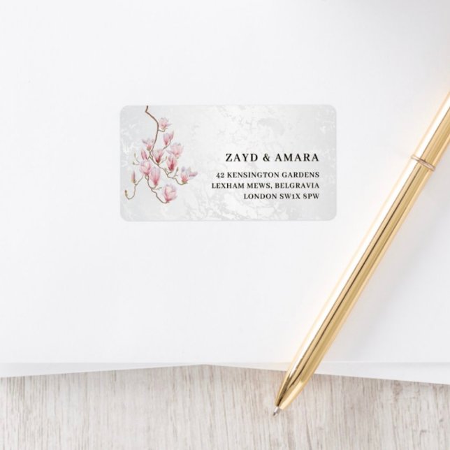 Magnolia Arch Address Label | Pink Floral Marble Adressetikett (Skapare uppladdad)