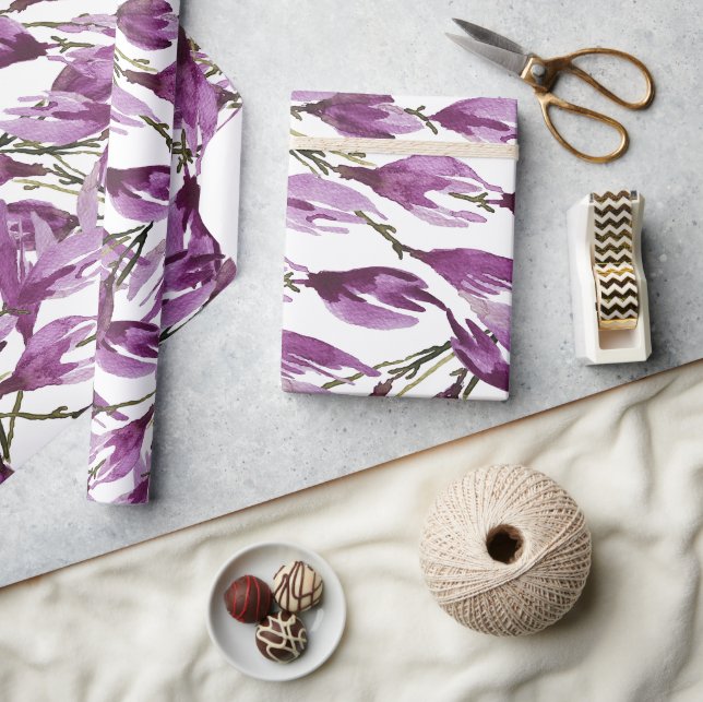 Magnolia Art Lila Violett Akvarellfärg Presentpapper (Hantverk)