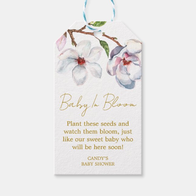 Magnolia Baby Shower Fröpresentkort Presentetikett (Framsidan)