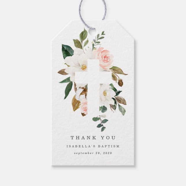 Magnolia Baptism Tack Märkre Presentetikett (Framsidan)