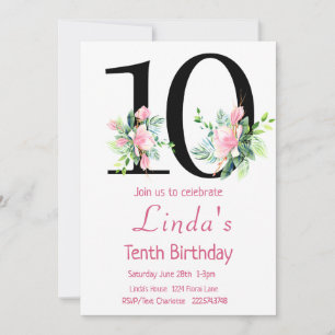 Magnolia Birthday bjudande, 10:e födelsedagen Inbjudningar