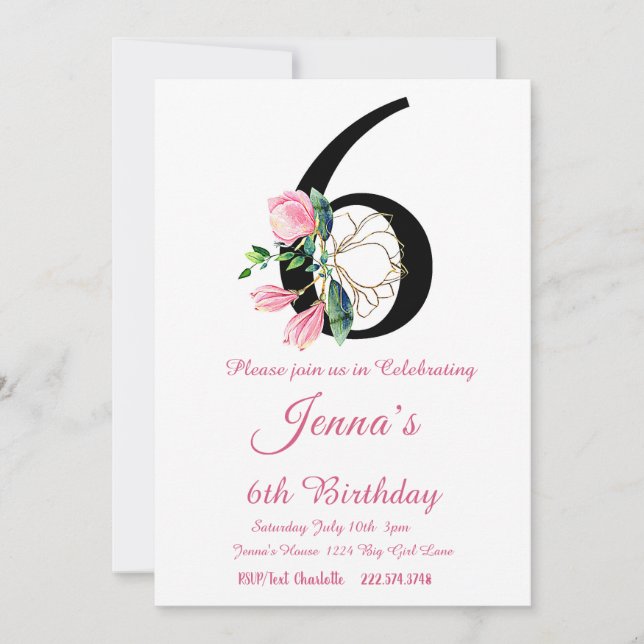Magnolia Birthday bjudande, 6e födelsedag Inbjudningar (Framsida)