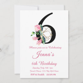 Magnolia Birthday bjudande, 6e födelsedag Inbjudningar